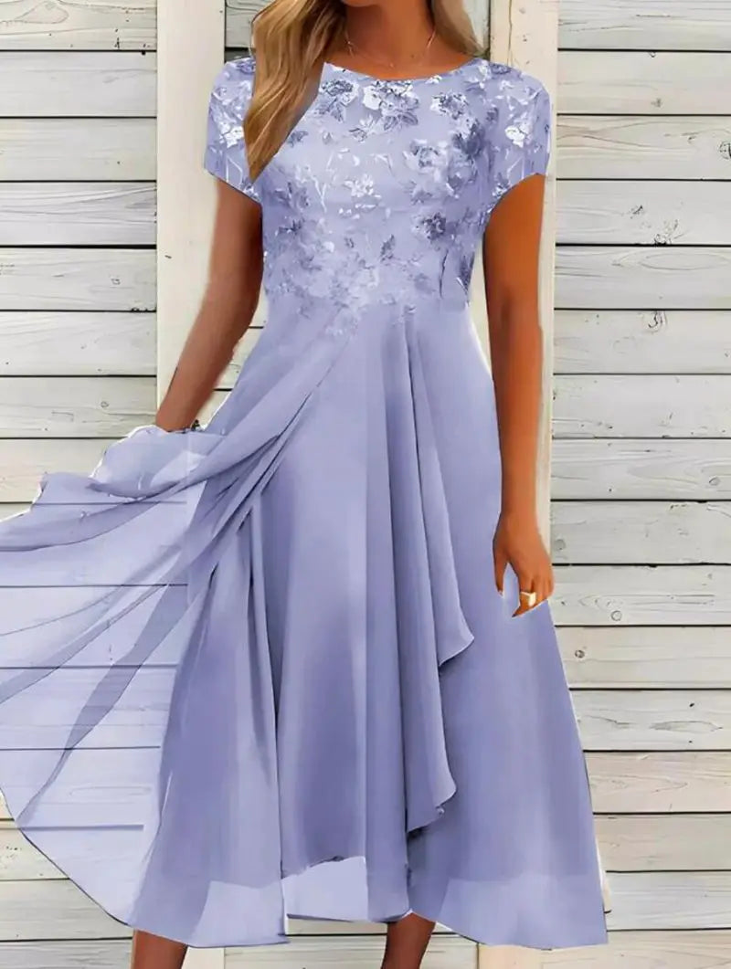 Casual Round Neck Printed Large Swing Dress for Women