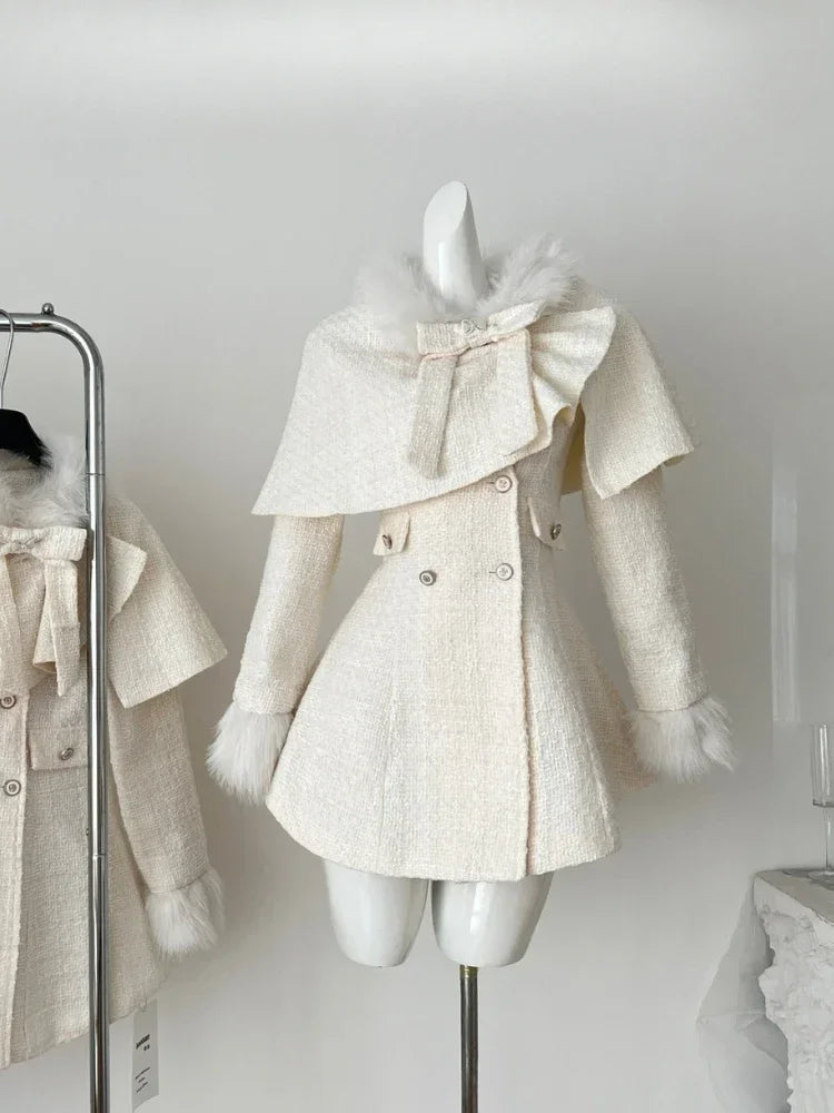 Elegant Bow Shawl Cape Two-Piece Set