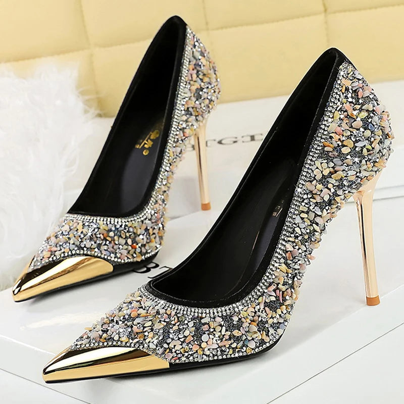 Rhinestone Pointed Toe Stiletto High Heel Pumps for Women