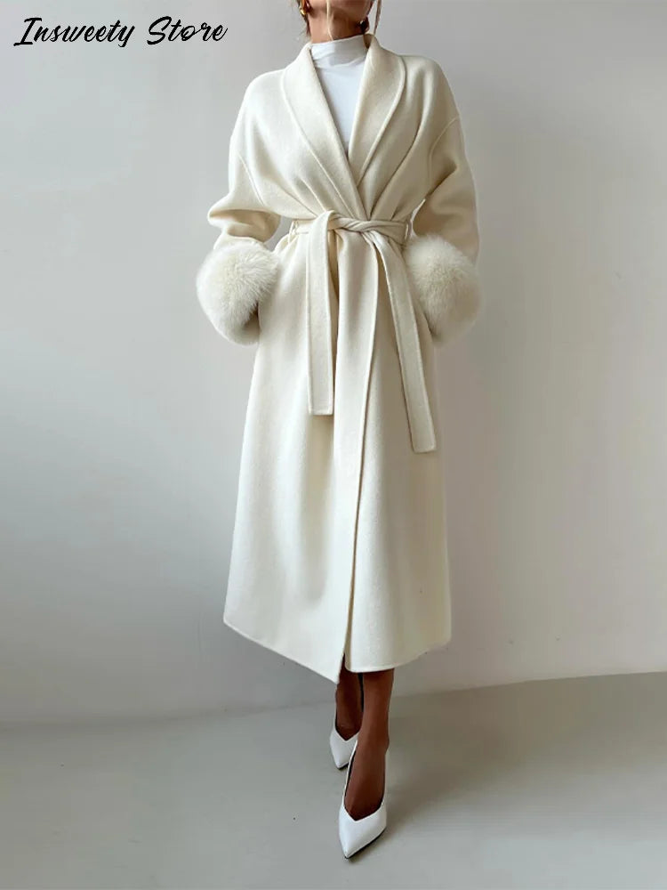 Elegant Longline Turn Down Collar Winter Coat for Women