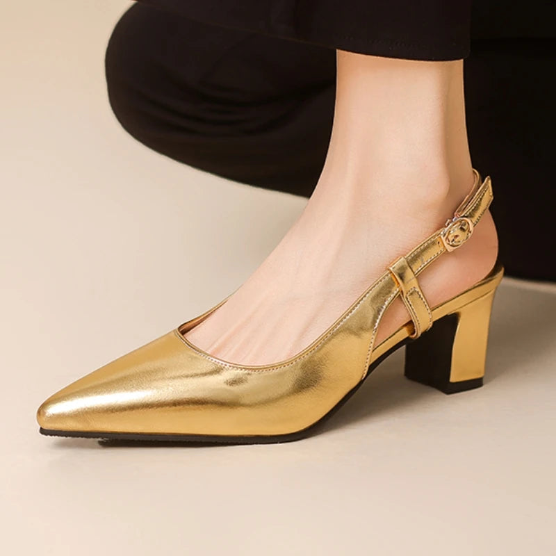 Elegant Low Heel Point Toe Slingback Sandals for Women