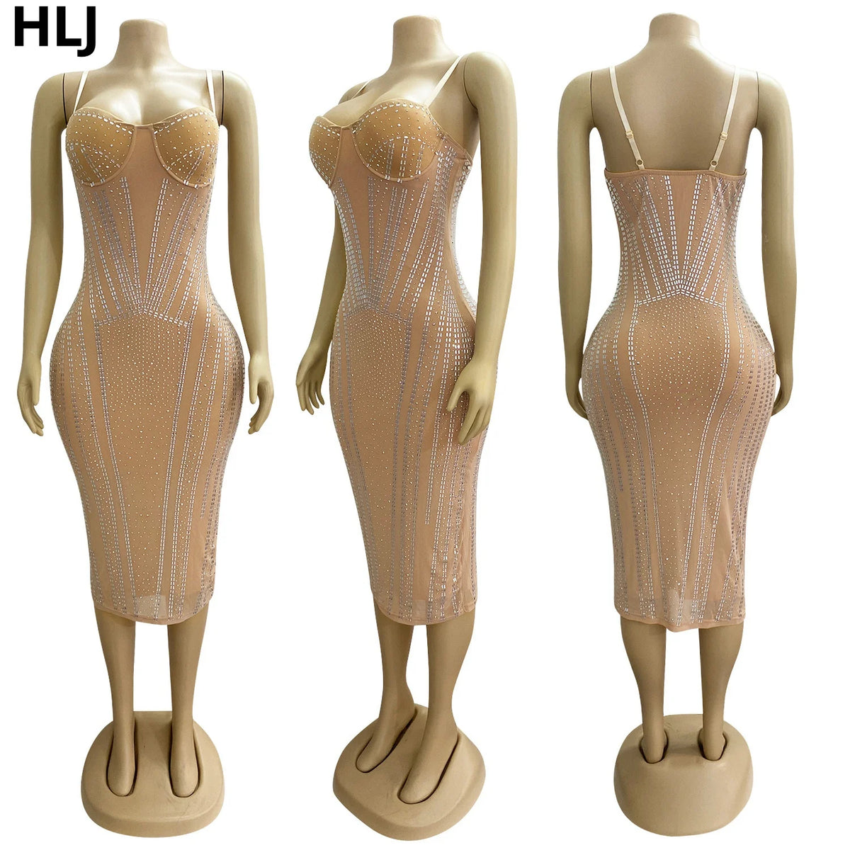 Rhinestone Mesh Sleeveless Mini Party Dress for Women