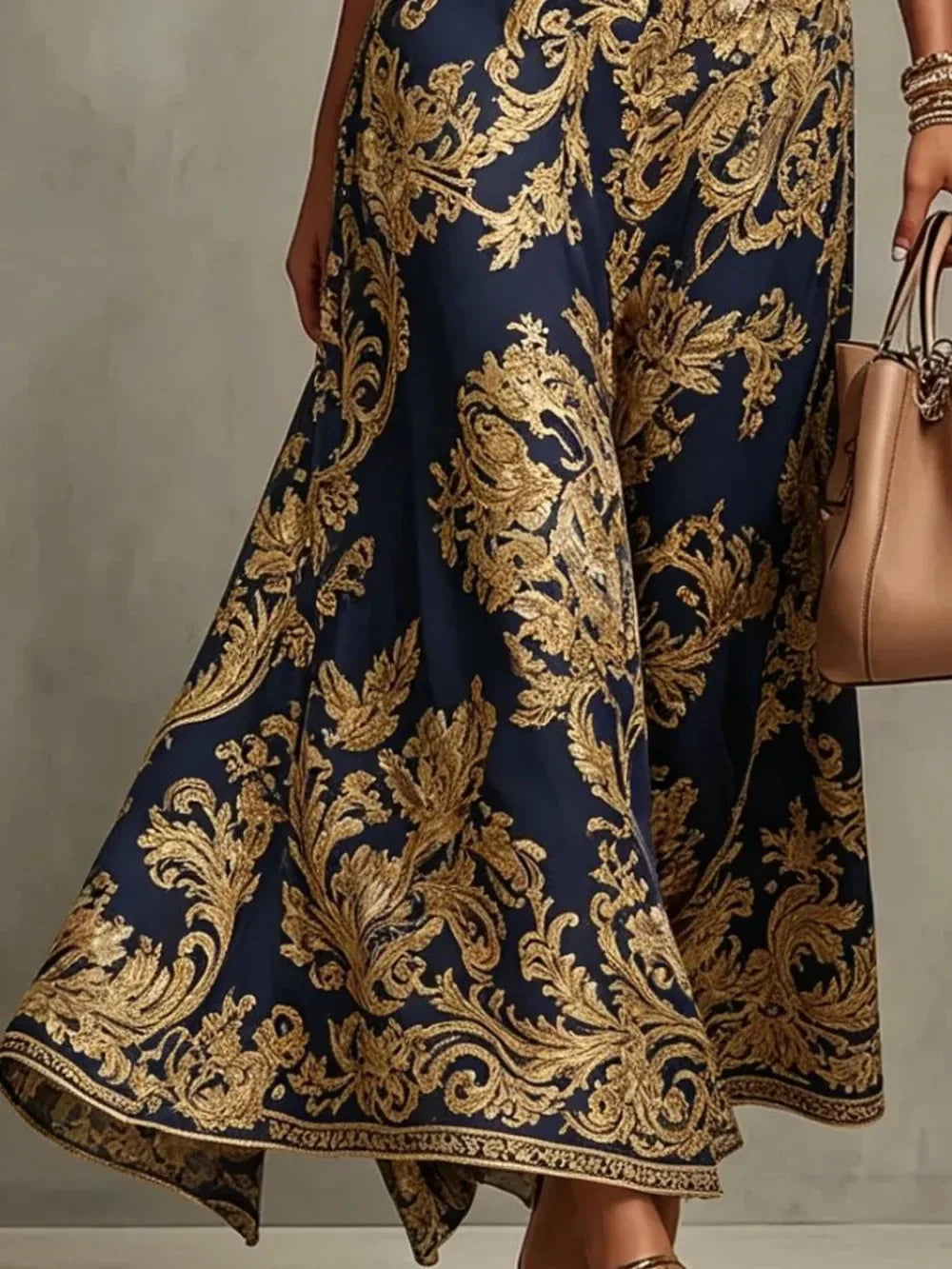 Elegant Baroque Print Halter Neck Maxi Dress for Women