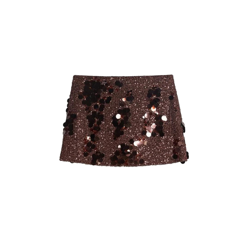 Sequin Halter Two Piece Top and Mini Skirt Set for Women