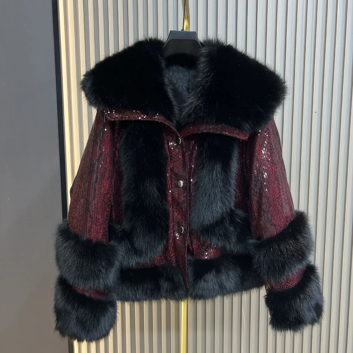 Purple Sequined Faux Fur Coat