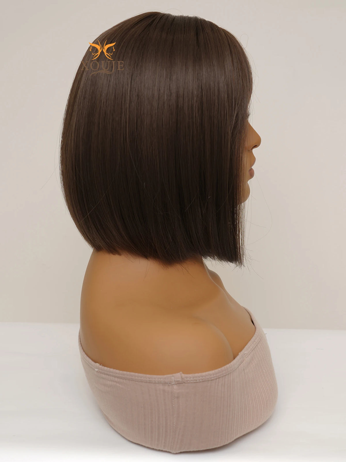 Natural Brown Straight Synthetic Wig With Bangs For Women