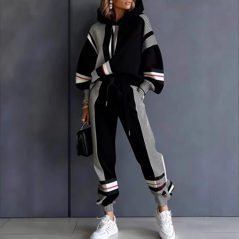 Loose Fit American Stripe Two Piece Loungewear Set for Women
