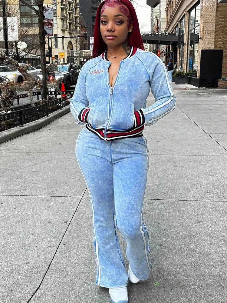 Panelled Stripe Zip Up Coat Tracksuit