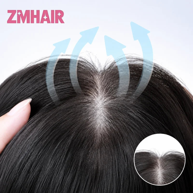 Silk Base Wavy Human Hair Wig With Natural Bangs For Women