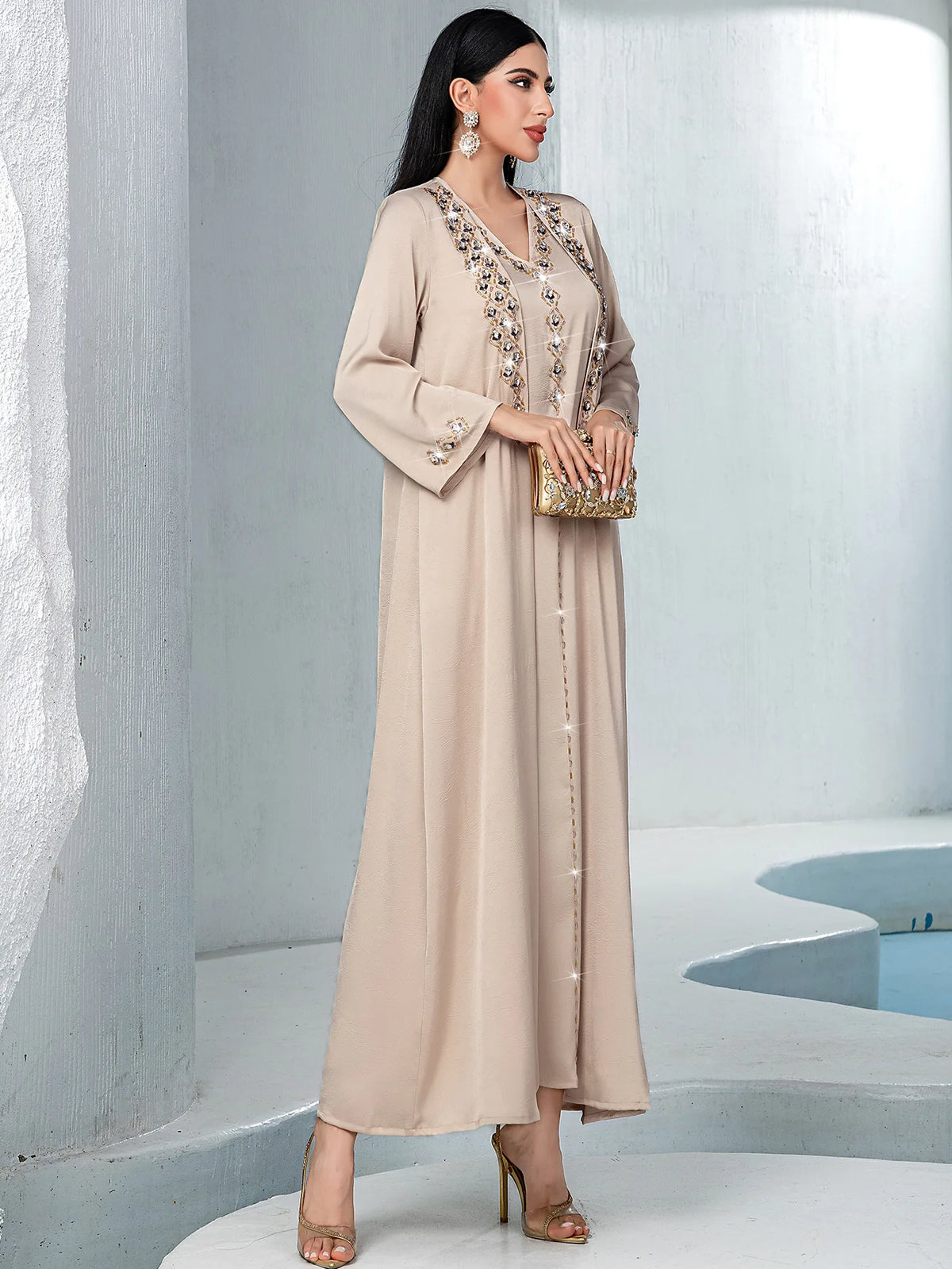 Diamond Embellished Two Piece Abaya Set for Women