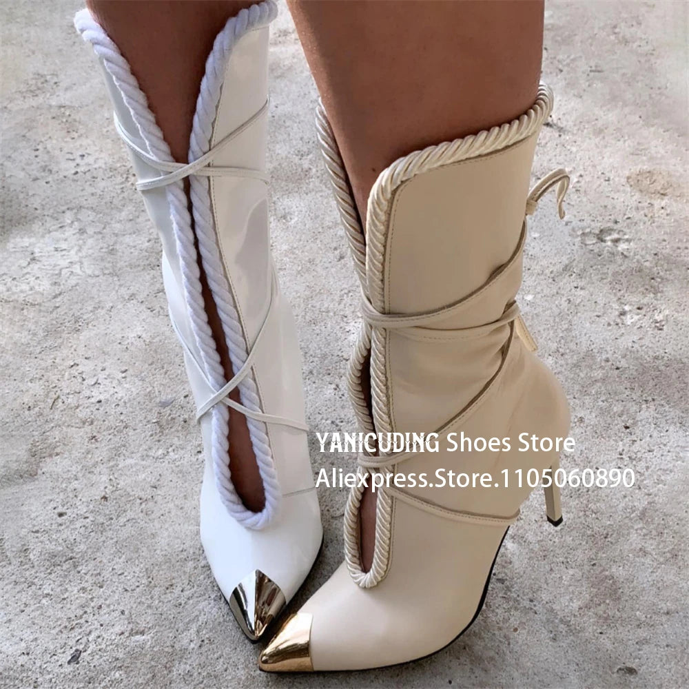 Metallic Pointed Toe Stiletto Ankle Boots for Women