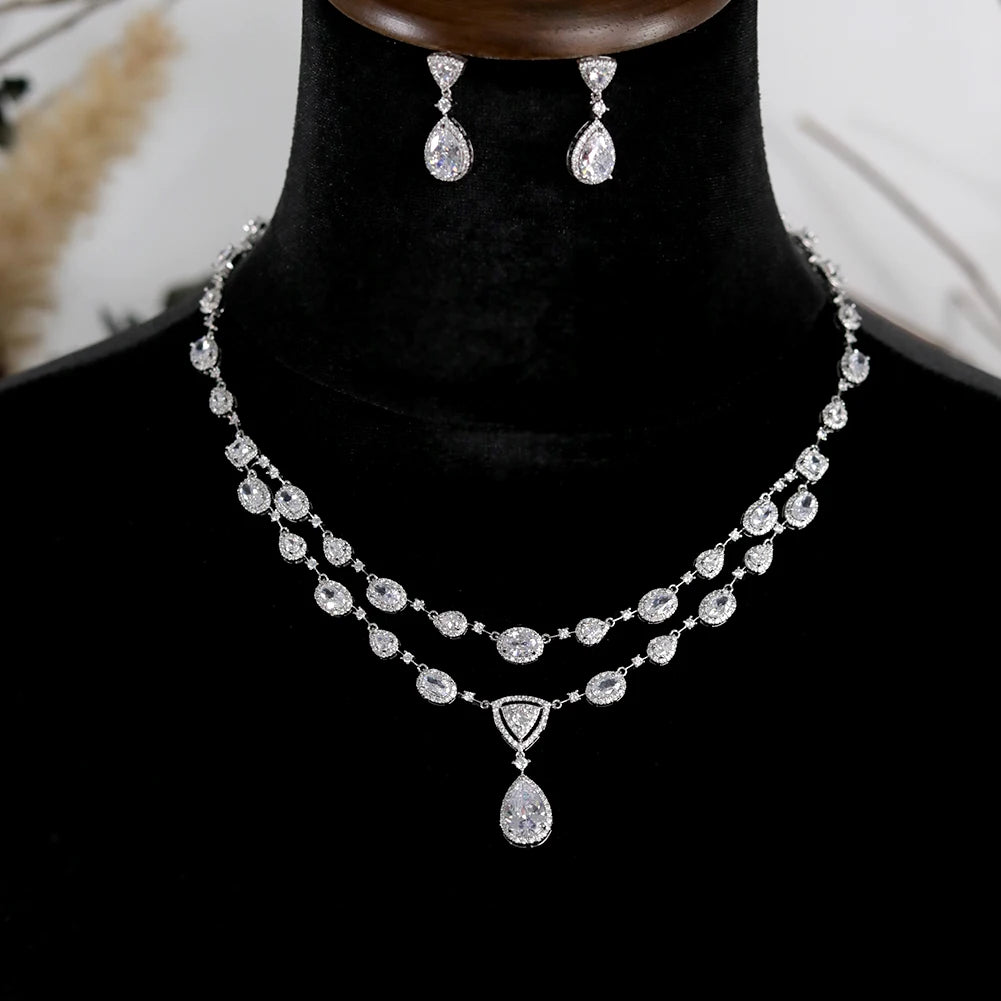Transparent Water Drop Necklace And Earring Set For Women