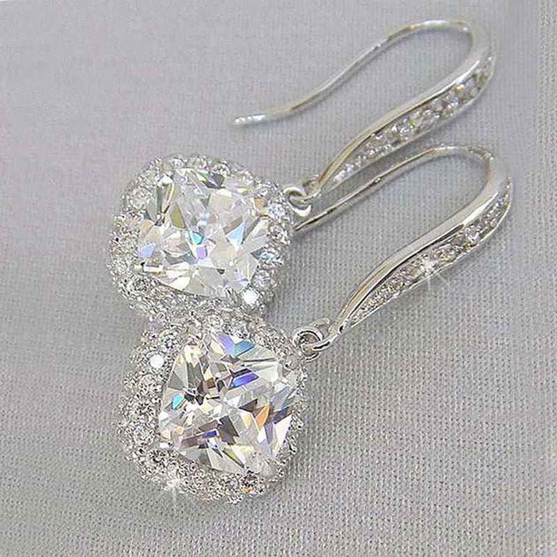 Silver Tone Zircon Teardrop Earrings