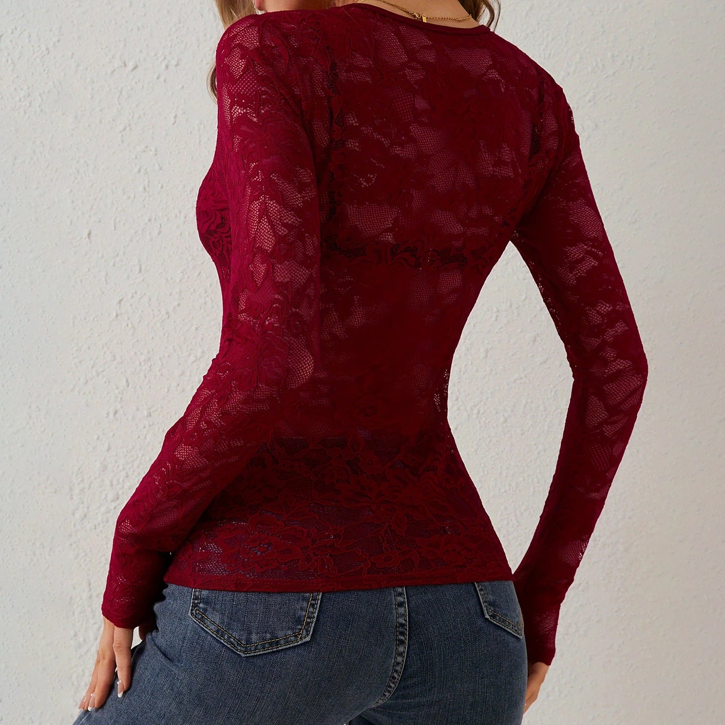 Women Lace Sheer Blouses Fashion Sexy Blouses Shirts Crop Tops Long Sleeve V Neck See Through T-Shirts Transparent Streetwear