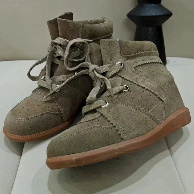 Brand Frosted Splicing Sneakers Women Fashion Versatile Casual High-top Shoes Inner Height Increase Textured Design Casual Shoes