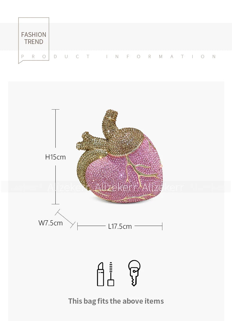 Gorgeous Rhinestone Heart Shaped Evening Bag for Women