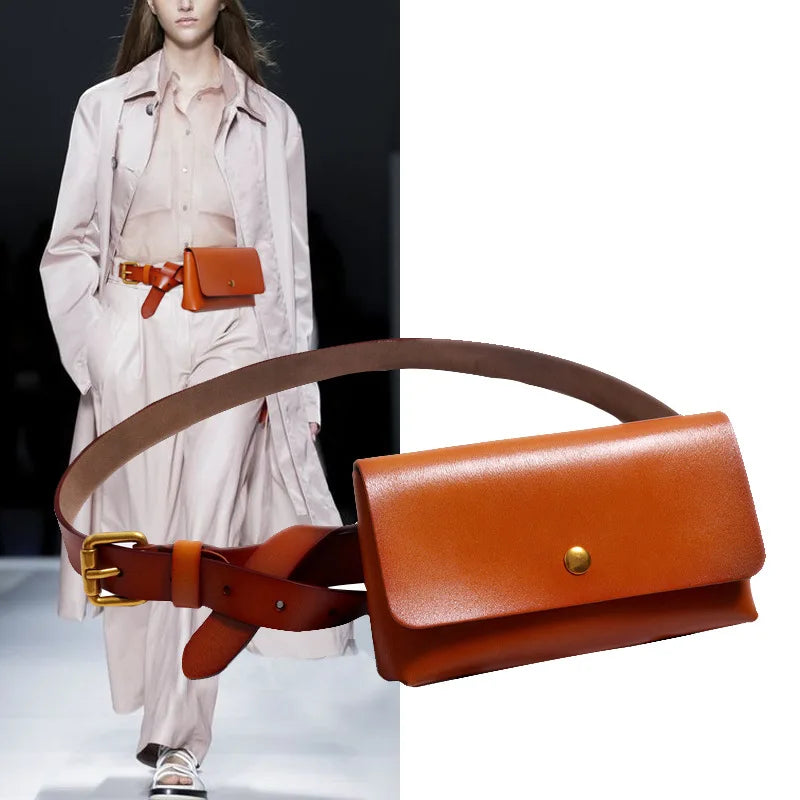 Minimalist Genuine Leather Waist Bag With Belt for Women