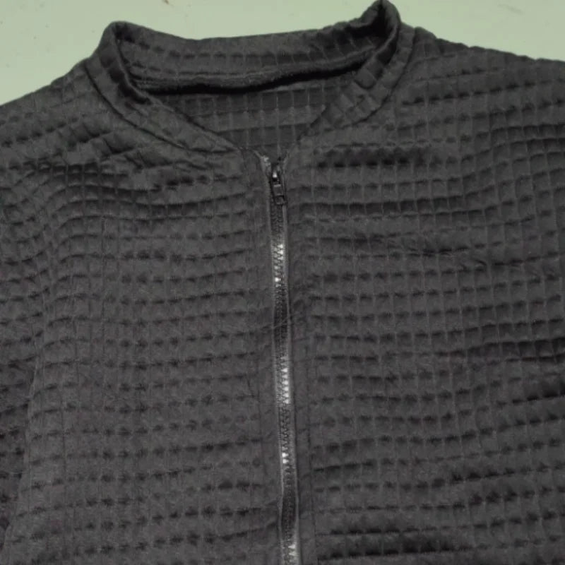 Lightweight Waffle Textured Zip Up Bomber Jacket for Women
