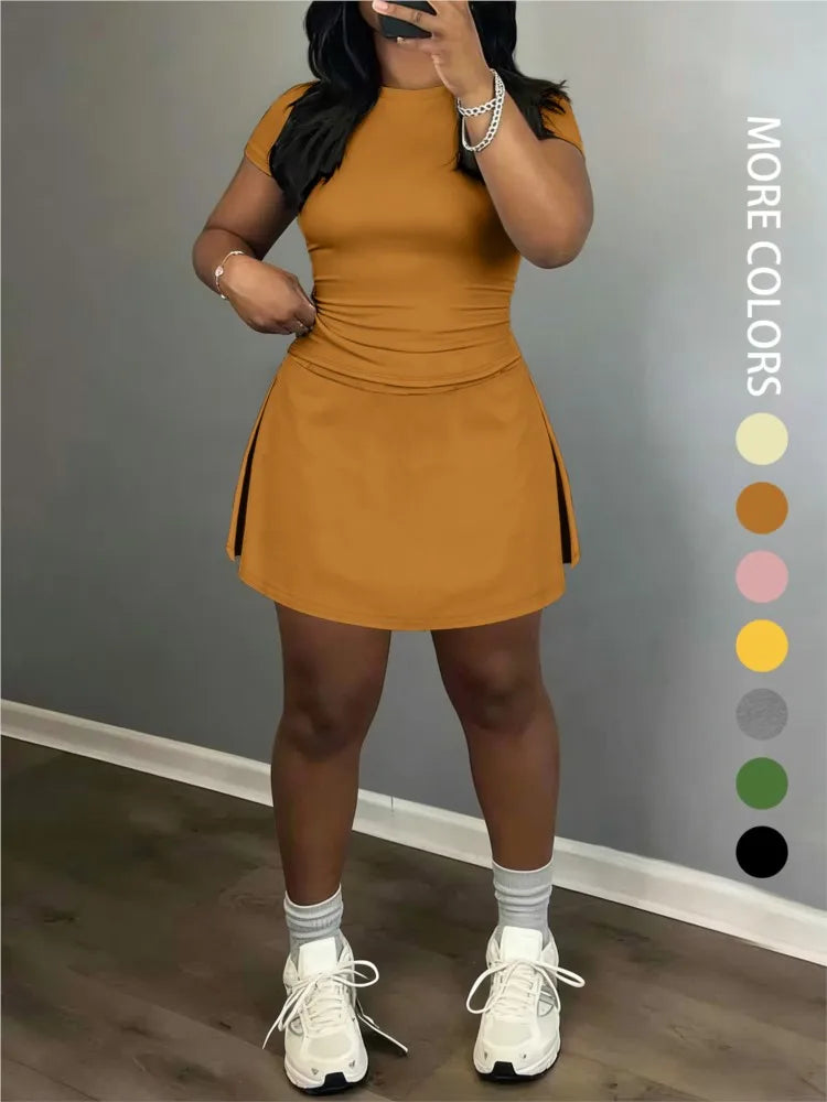 Sporty Short-Sleeve Tee and Culottes Two-Piece Set for Women
