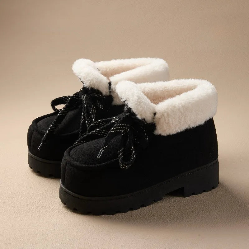 Warm Plush Lined Lace Up Faux Suede Ankle Boots for Women