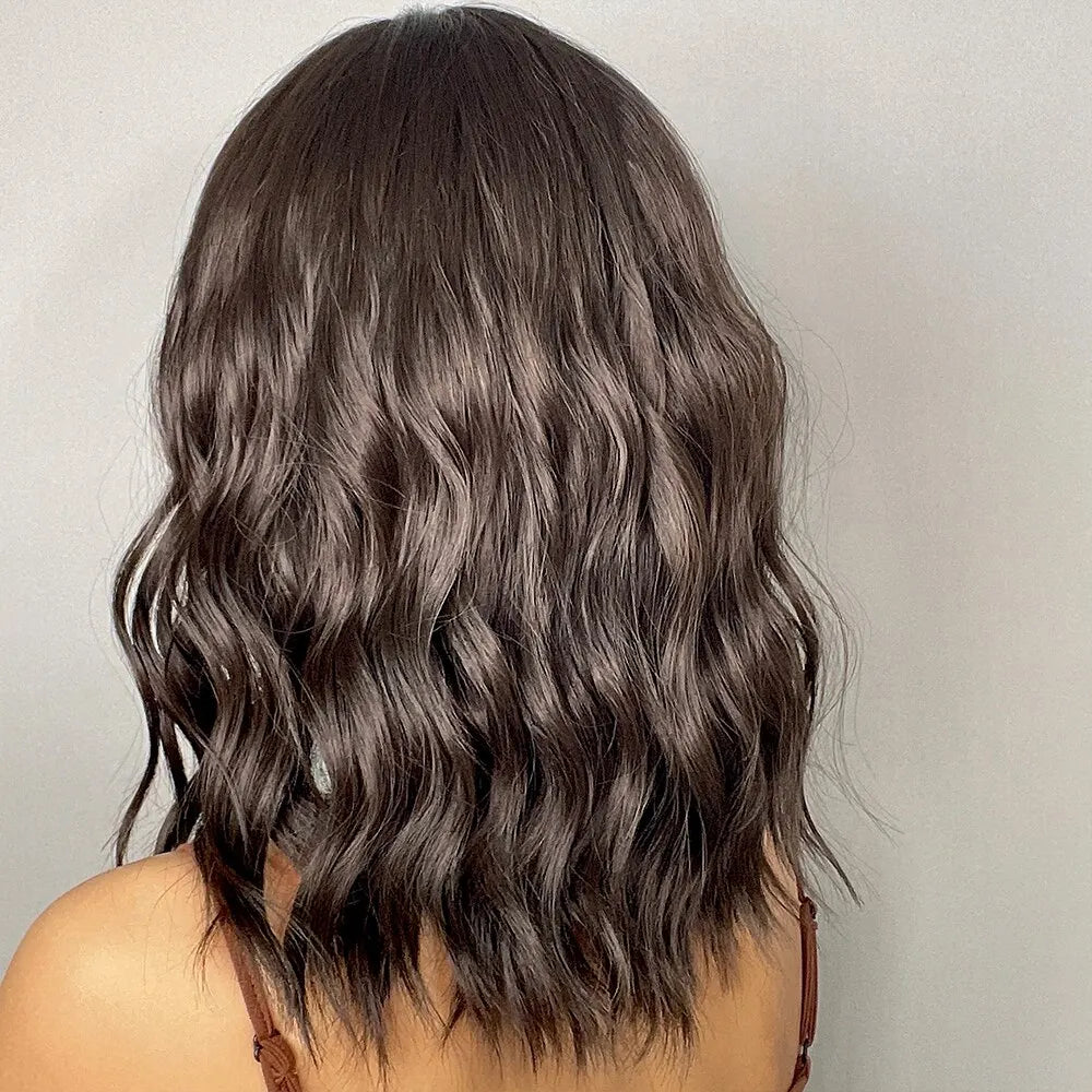 Heat Resistant Short Wavy Bob Wig With Bangs for Women