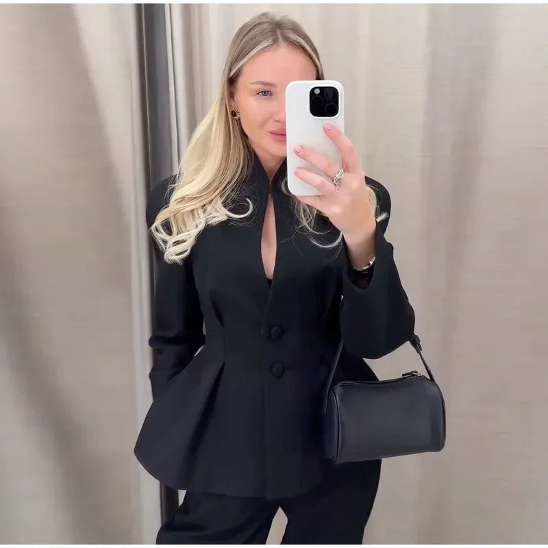 Elegant Stand Collar with Button Front Blazer for Women