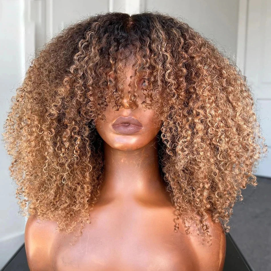 Highlight Blonde Short Curly Bob Wig With Bangs for Women