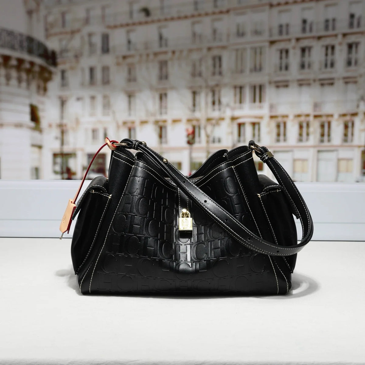 Embossed Bucket Shoulder Handbag
