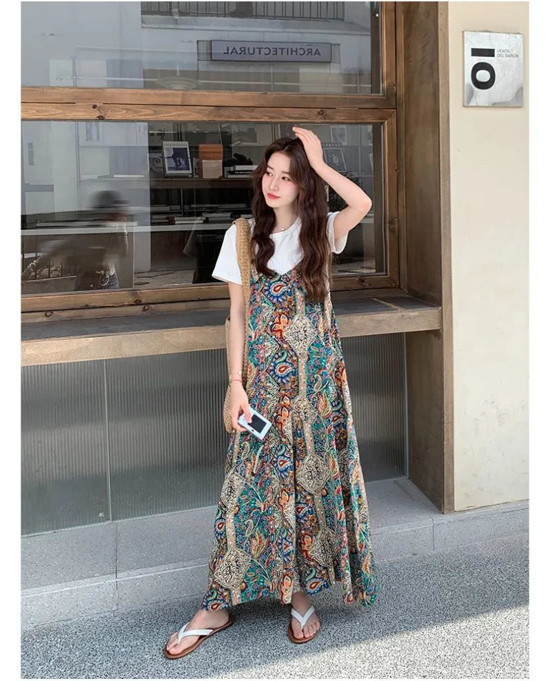 Vintage Bohemian Printed Wide Leg Casual Jumpsuit For Women