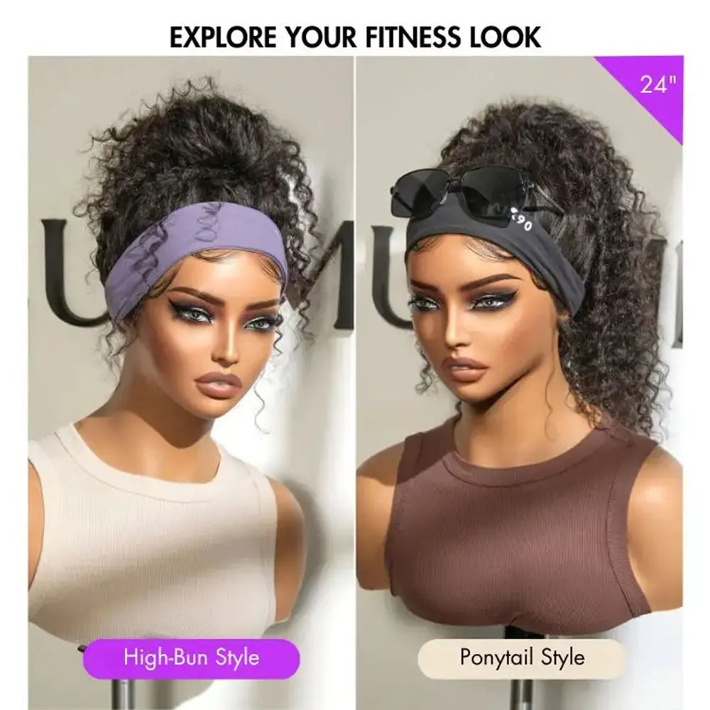 Long Water Wave Human Hair Headband Wig