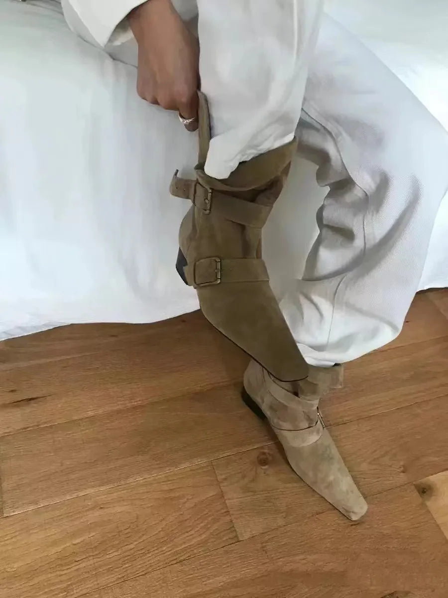 Vintage Suede Square Heel Boots