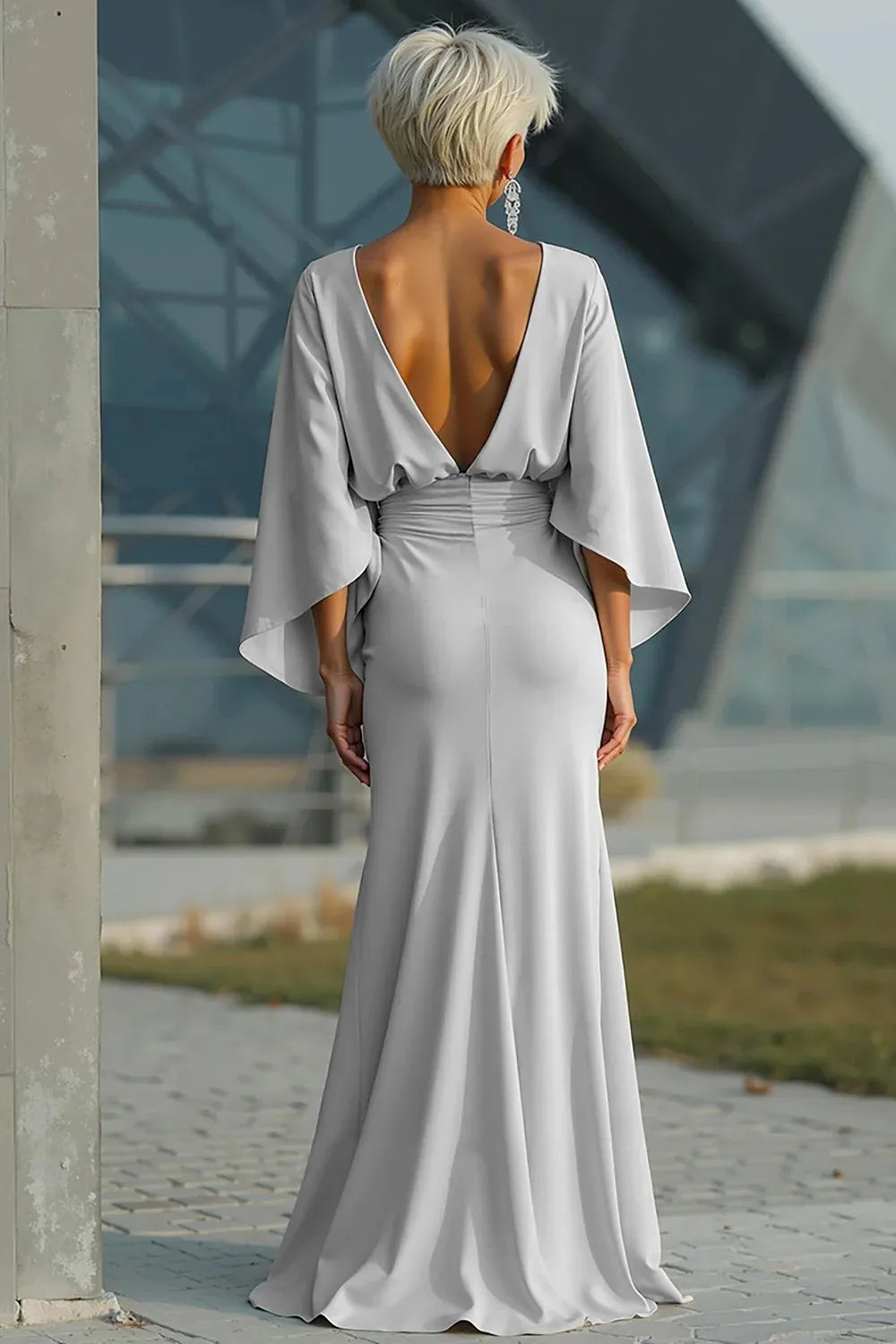 Satin Backless Ruched Evening Gown