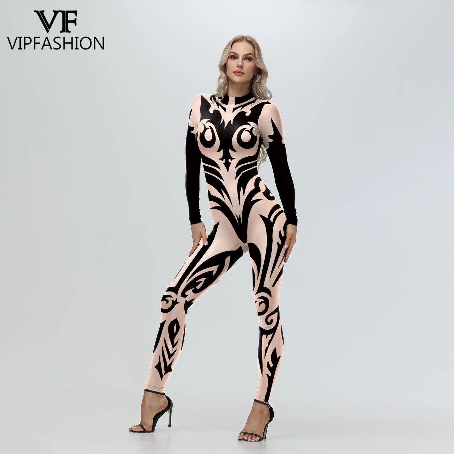 Elegant Skin Color Rhinestone Print Jumpsuit for Women