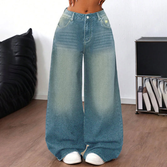 Retro Baggy Jeans Women Clothing Street Fashion Washed Distressed High Waisted Jeans Woman Casual Wide Leg Jeans Pants