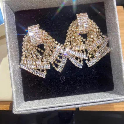 Elegant Sparkling 3D Bow Zircon Drop Earrings for Women