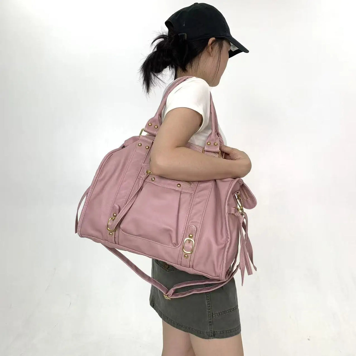 Retro Multi-Pocket Motorcycle Shoulder Bag for Women