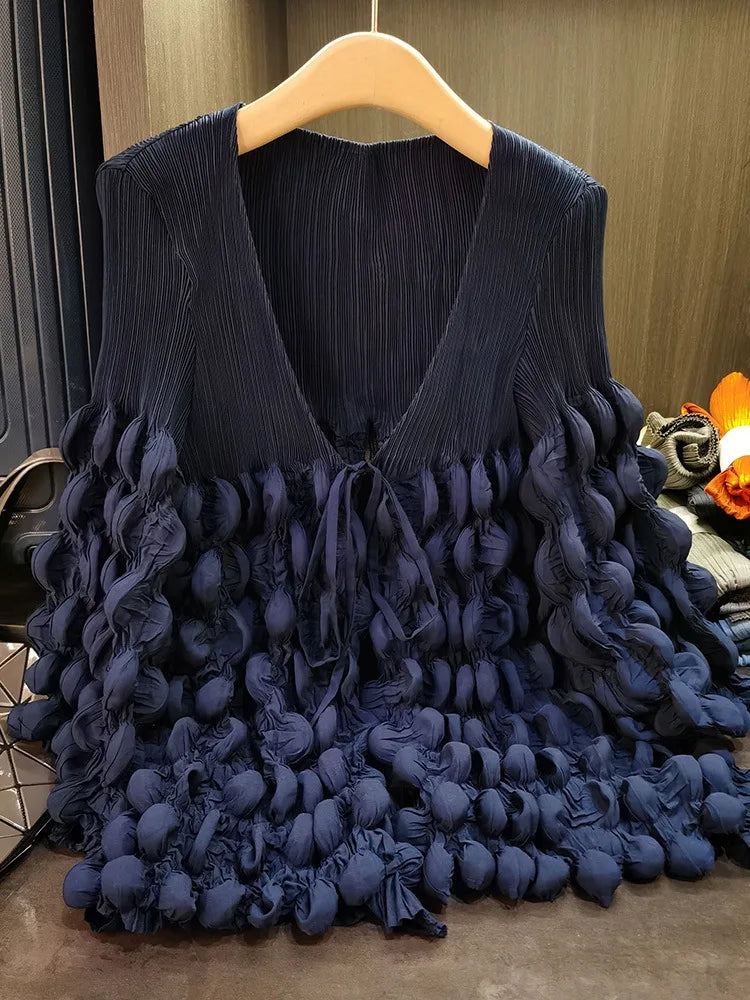 Elegant Lace Up Pleated Long Sleeve Coat for Women