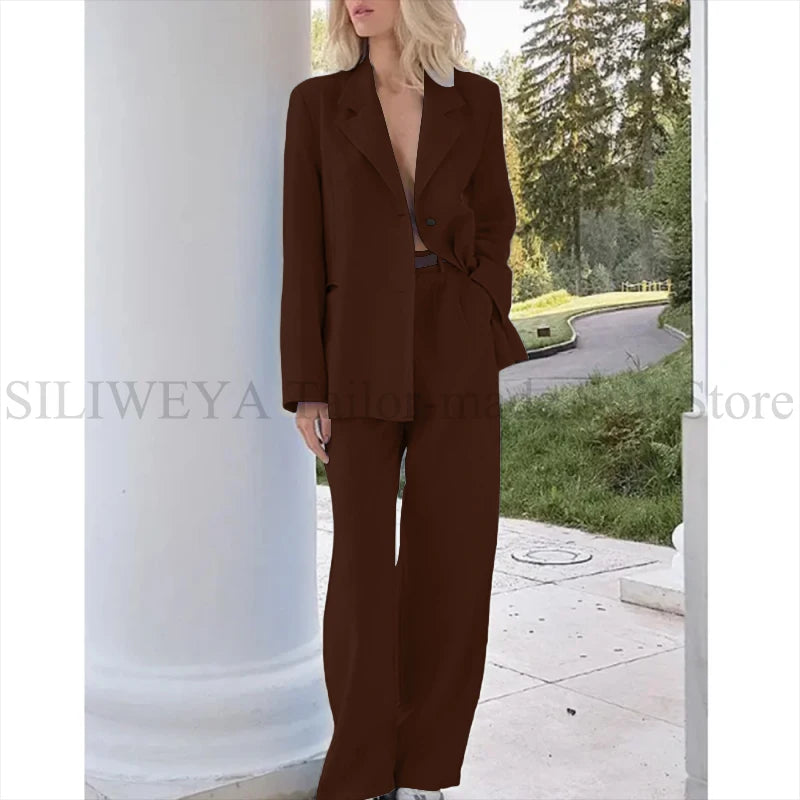 Single Breasted Light Blue Two Piece Blazer Set For Women