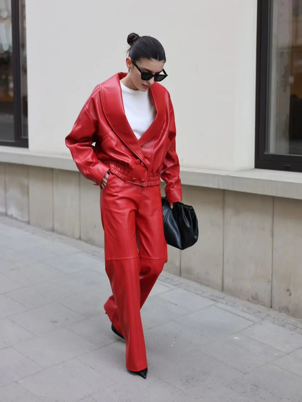 Autumn Winter PU Leather Loose Jackets Women Casual Fashion Lapel Buttons Pockets Short Coats Chic Streetwear Female Outwears