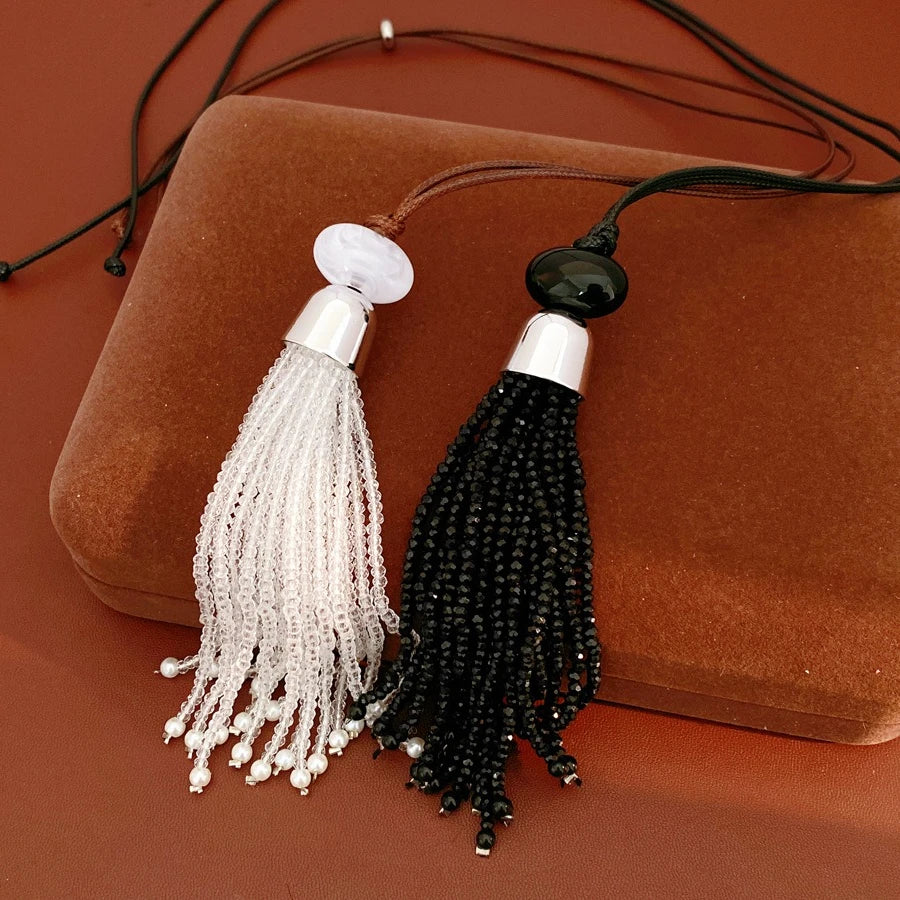 Glass Beaded Tassel Pendant Necklace