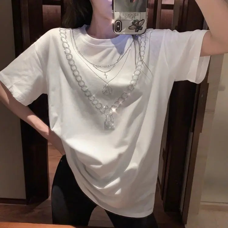Fashion Women's T-shirt For Summer Short Sleeve Pulovers Midi Loose Clothes Casual Graphic Aesthetic Cotton Tops Korean T Shirt