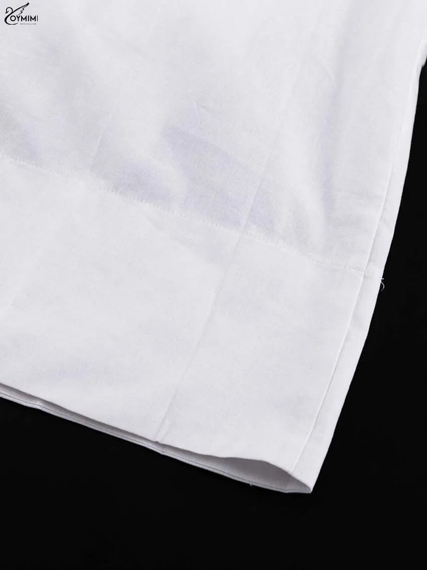 Oymimi Casual White Cotton Womens Dresses Fashion O-Neck Sleeveless Solid Dresses Elegant Open Back Ankle-Length Dress Female