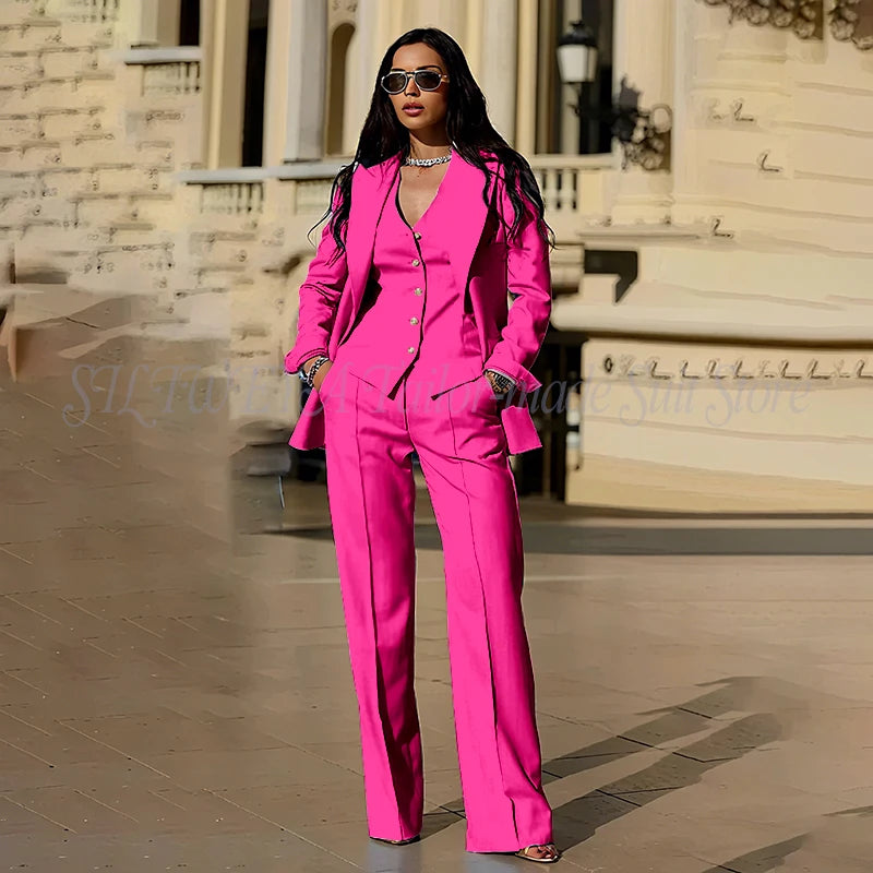 Sophisticated Slim Fit Three Piece Blazer Set For Women