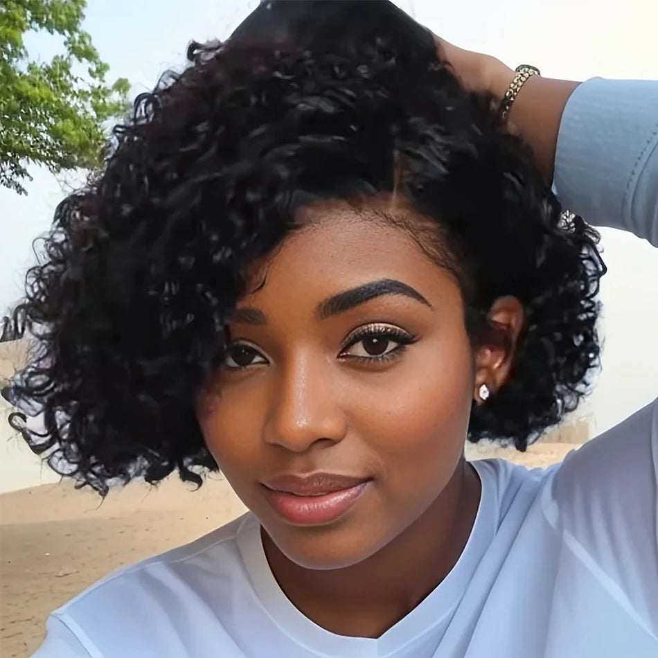 Curly Pixie Cut Lace Frontal Human Hair Wig for Women