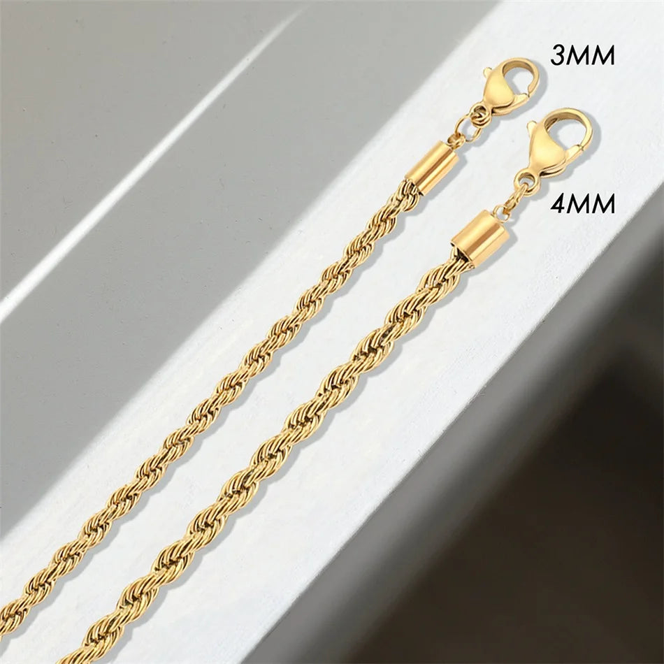 Gold Tone Stainless Steel Figaro Chain Bracelet for Women