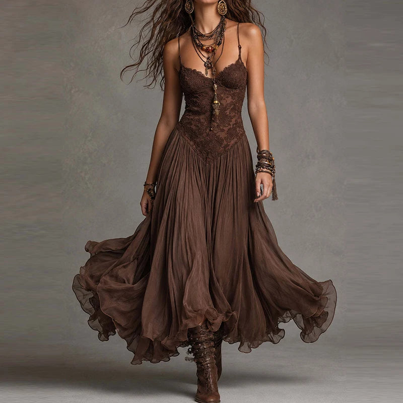 Backless V Neck Spaghetti Strap Maxi Dress for Women