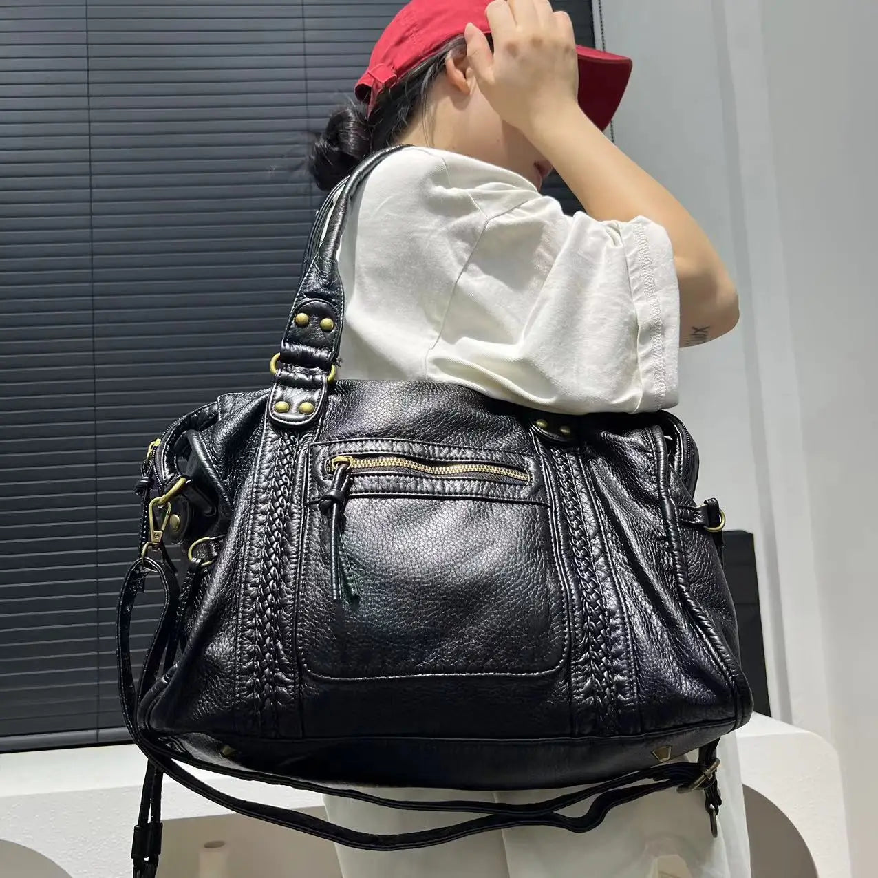 Large Capacity Retro Distressed Shoulder Crossbody Bag for Women