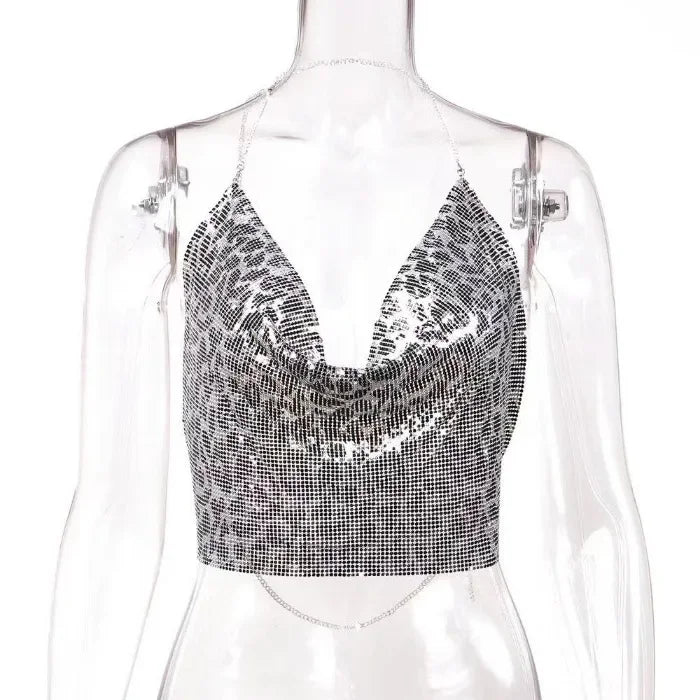 Tank Top Women Metal Sequin Camisole Party Nightclub Music Festival Sleeveless Sexy Vest for Female Streetwear 2025 Summer New