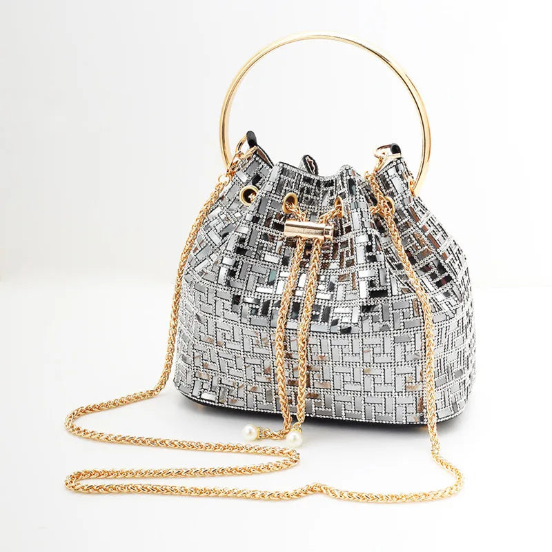 Rhinestone Evening Bucket Handbag