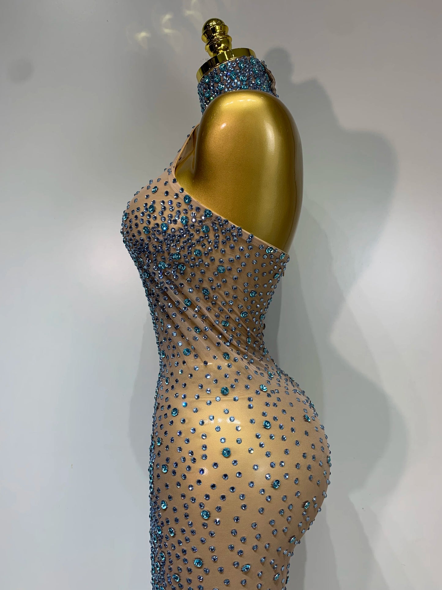 2025 New Sleeveless Mesh See Through Long Dress Sexy Backless Sparkly Rhinestone Dress Celebration Festival Evening Party Gowns